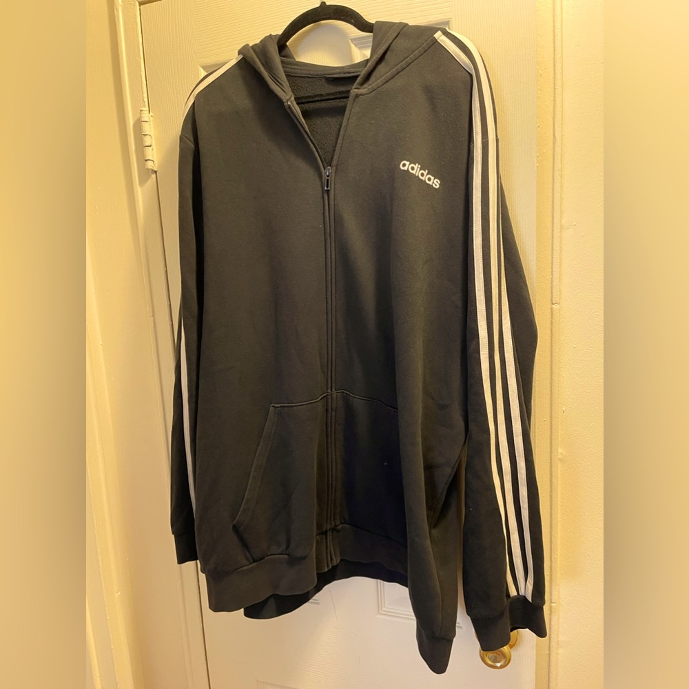 Men’s Big and Tall Adidas Zip Up Hoodie, 3XL, black with white stripes